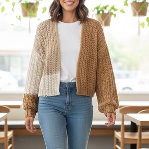 Wild Fable Knit Cardigan in Cream and Tan